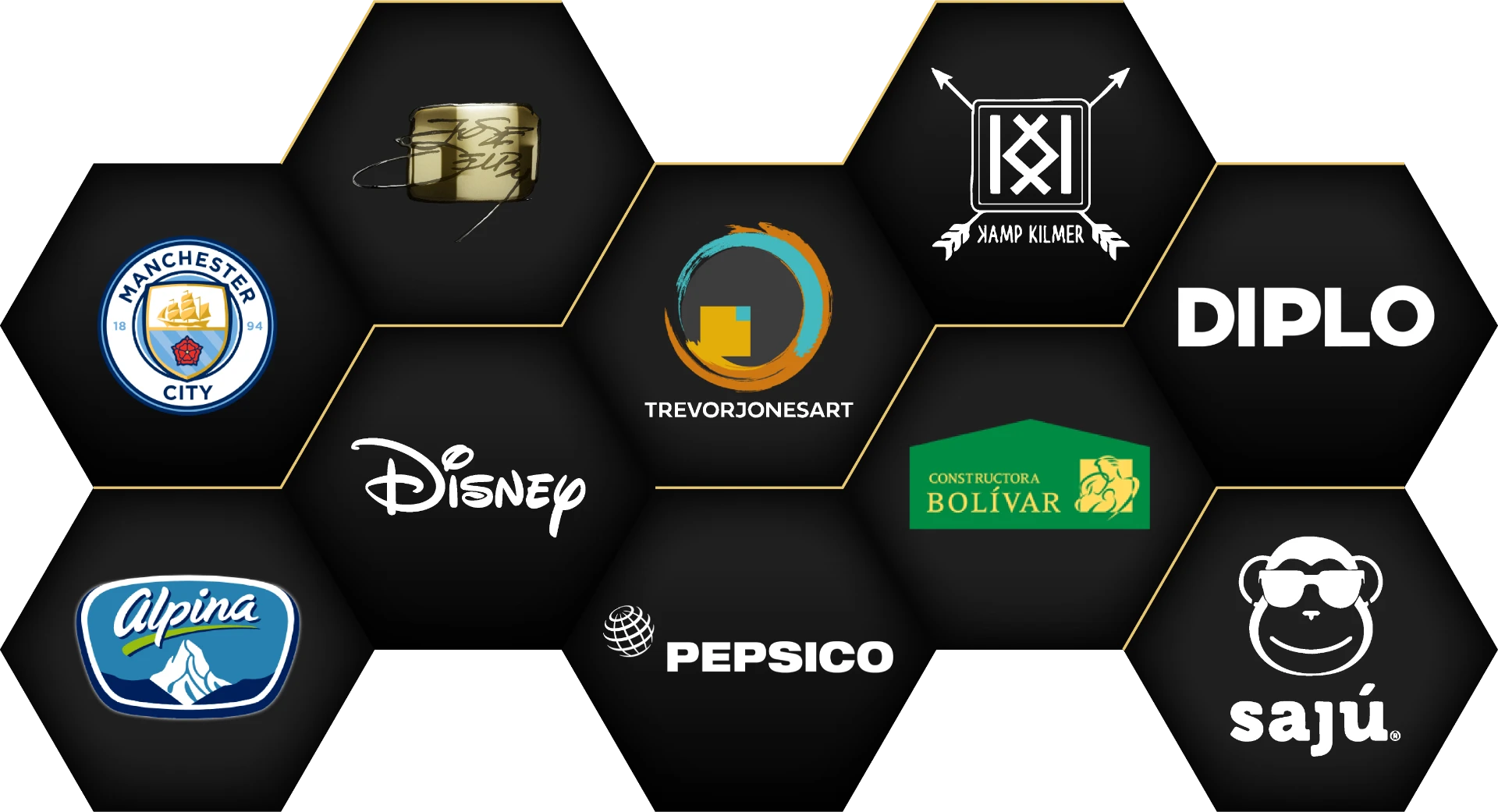 Manchester City, José Delbo, Trevor Jones Art, Kamp Kilmer, Diplo, Disney, Constructora Bolívar, Alpina, PepsiCo and Sajú